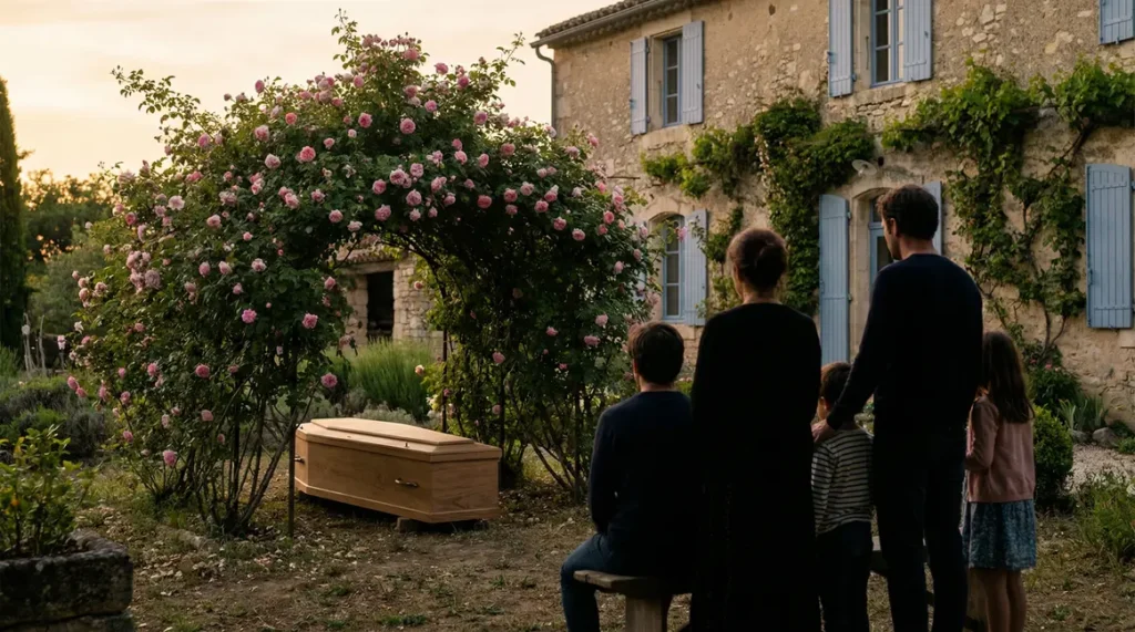 Jardin provençal inhumation privée rosier famille