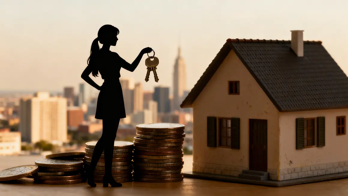 Femme jeune tenant des cles devant maison et pieces parcours investissement