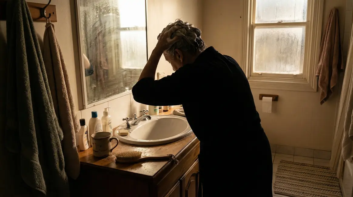 senior se lave les cheveux matin ou soir salle de bain
