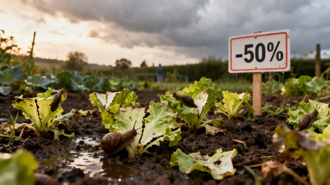 limaces degats sur pousses de salade sous pluie