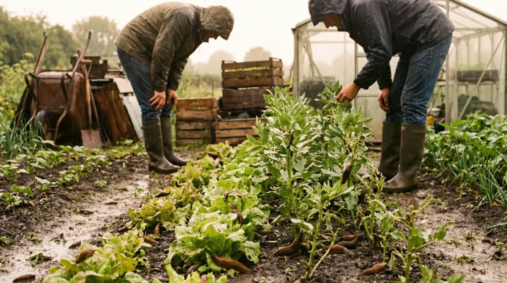 limaces dans potager sous pluie salades abimees