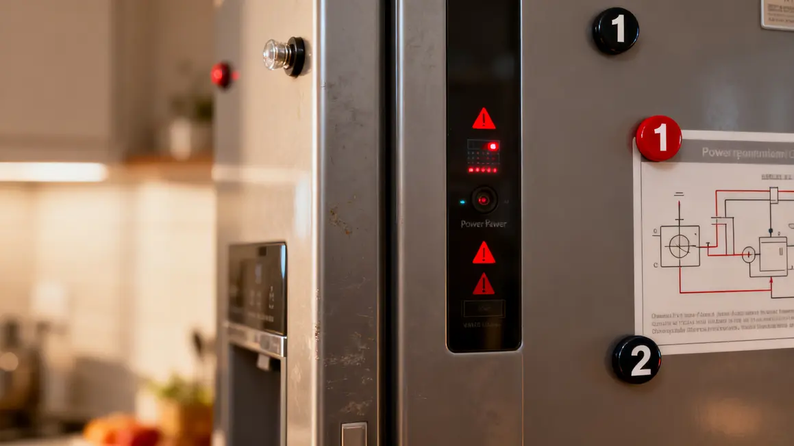 Gros plan magnets puissants sur frigo moderne avec capteurs