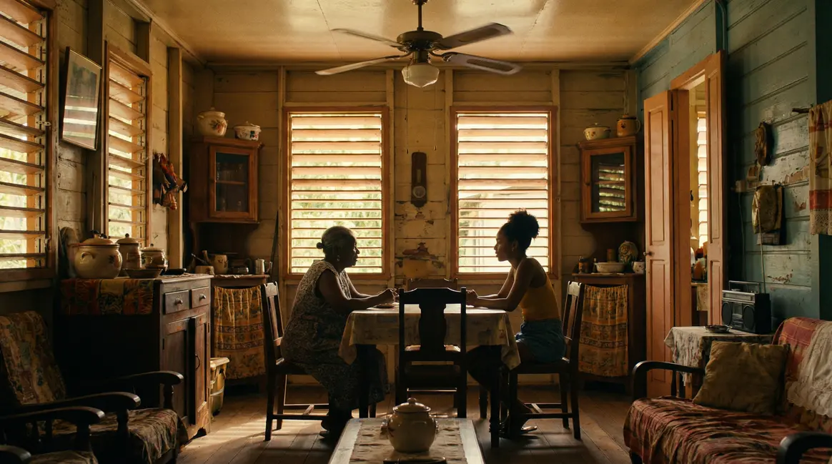maison creole colorée avec seniors en Guadeloupe