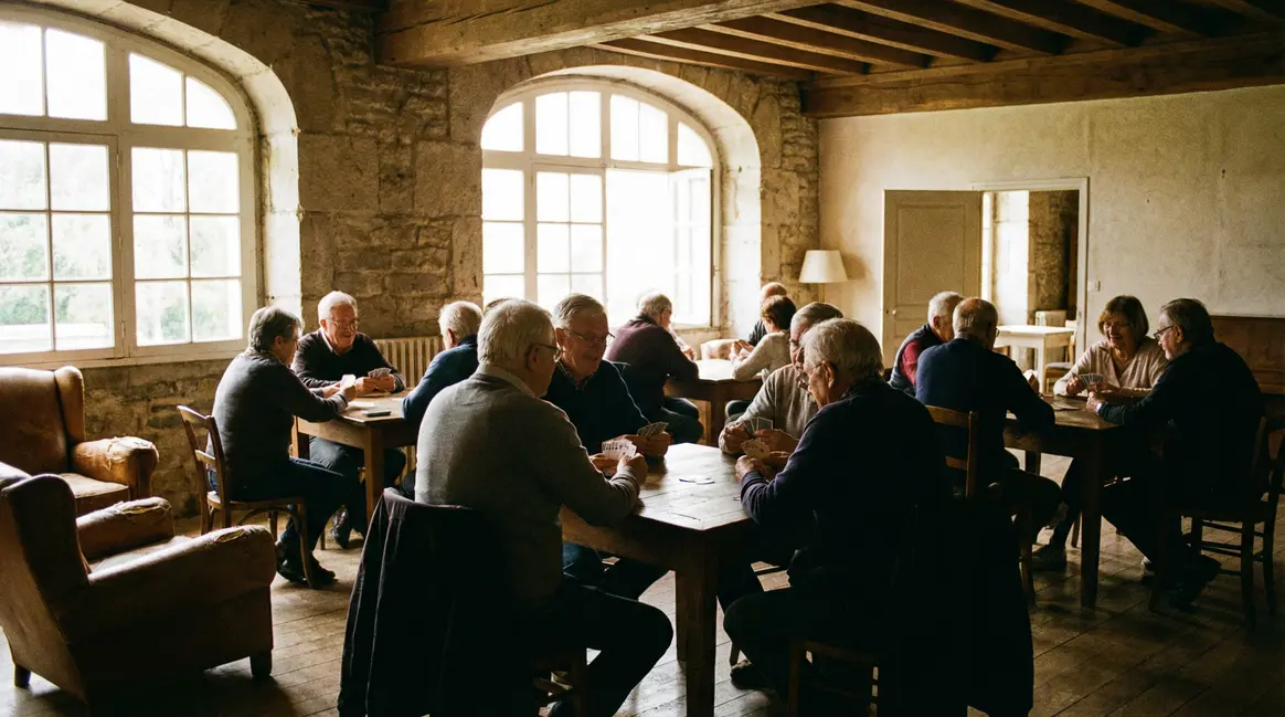 seniors jouent cartes grande salle Maison des Seniors Sens