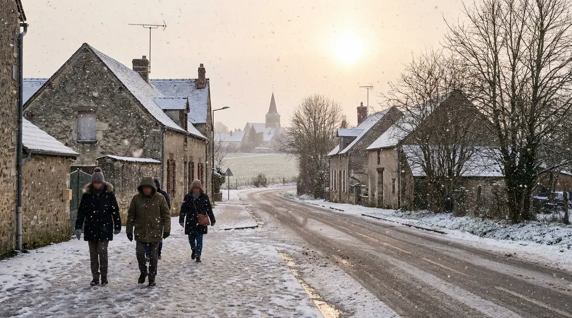 Neige en Île-de-France sur trottoirs gelés