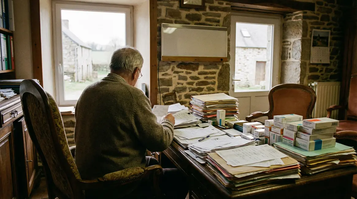 Bureau avec ordonnances et senior, Bretagne
