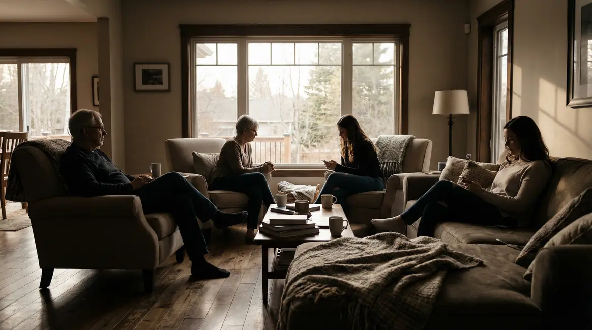 Parents et enfants adultes distants dans une maison familiale