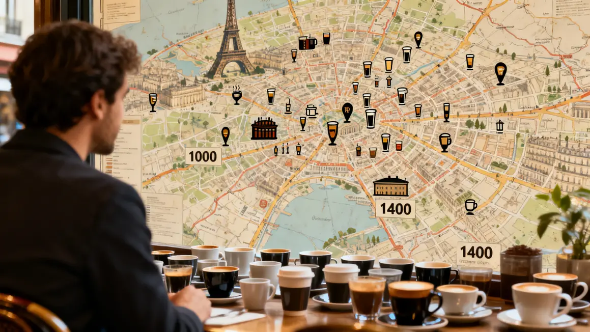 Carte Paris coffee shops contre bistrots chiffres 1400 1000