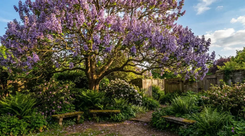 Paulownia arbre imperial majestueux jardin ombre dense