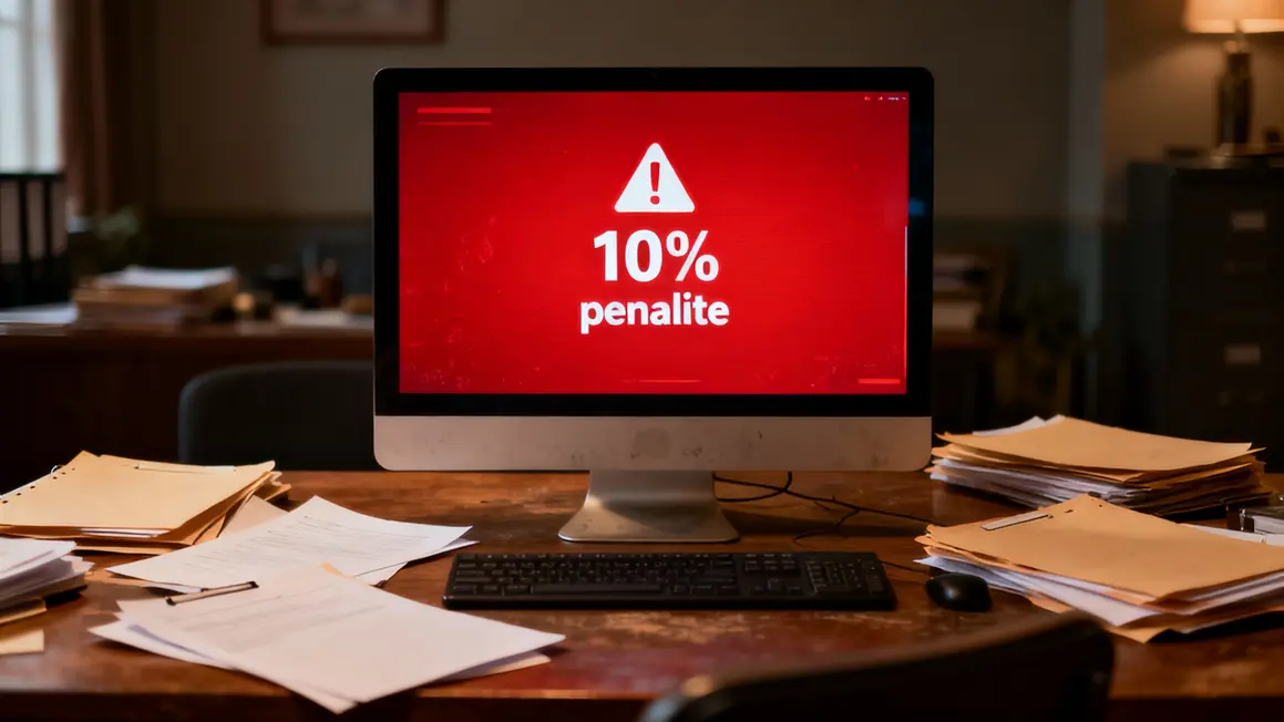 Alerte écran 10% pénalité paiement fiscal rejeté
