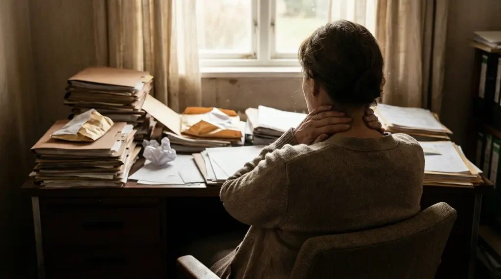 Femme devant papiers administratifs pension de réversion