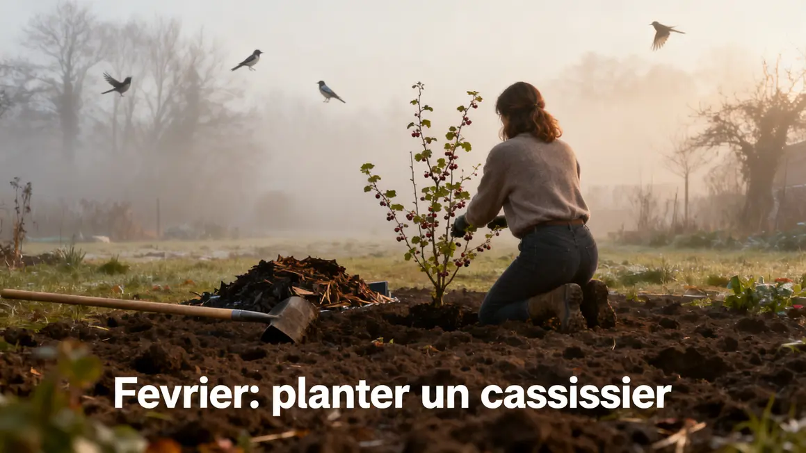 femme plante cassissier fevrier jardin
