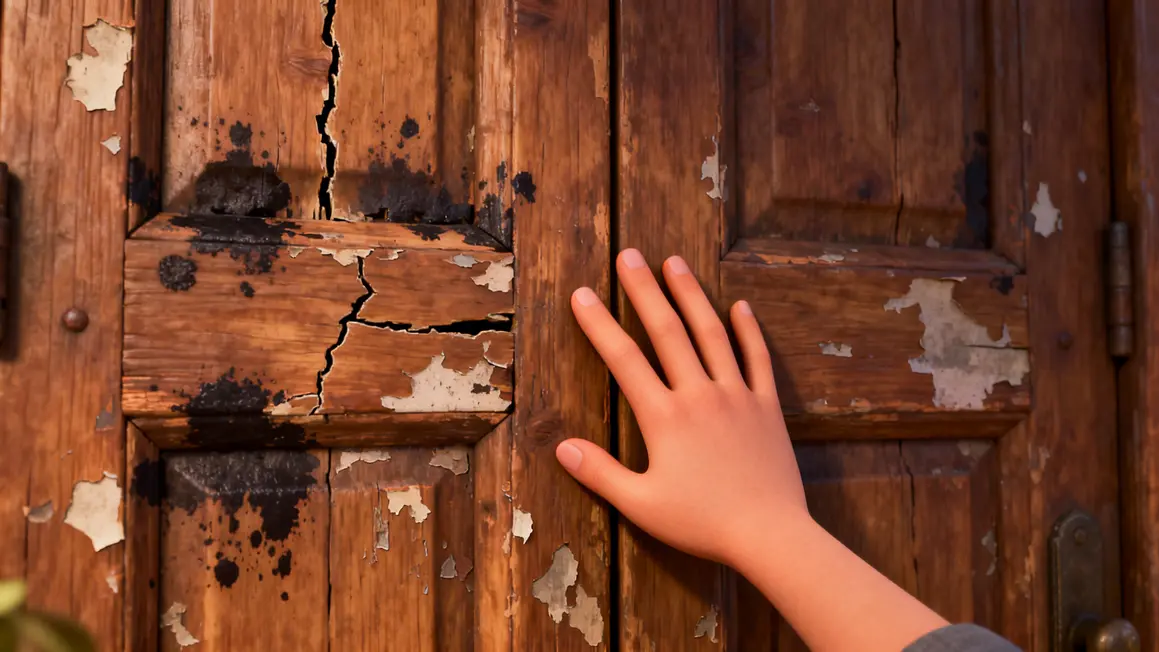 porte en bois ancienne avec fissures et usure