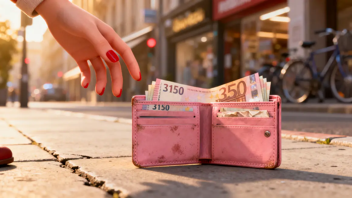 portefeuille rose trottoir billets main femme