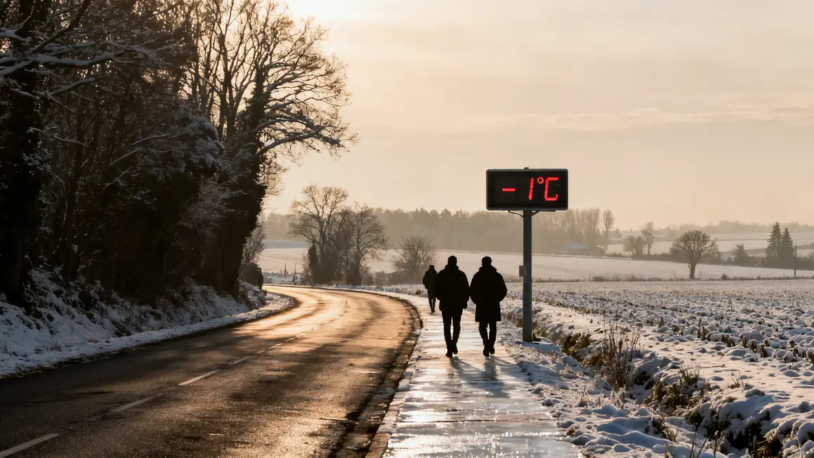 Route de campagne verglacée Île-de-France neige