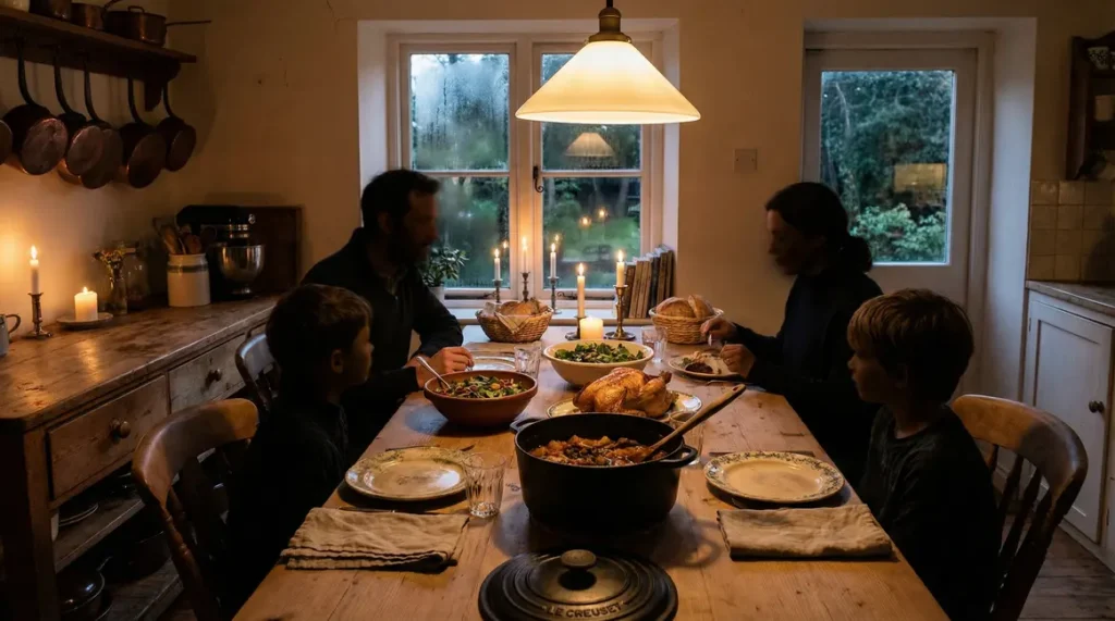Famille reunie autour de la table pour l'iftar ramadan