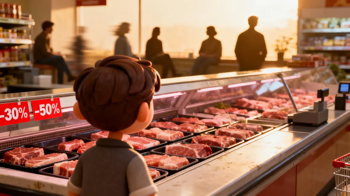caissiere et etiquette viande grand frais
