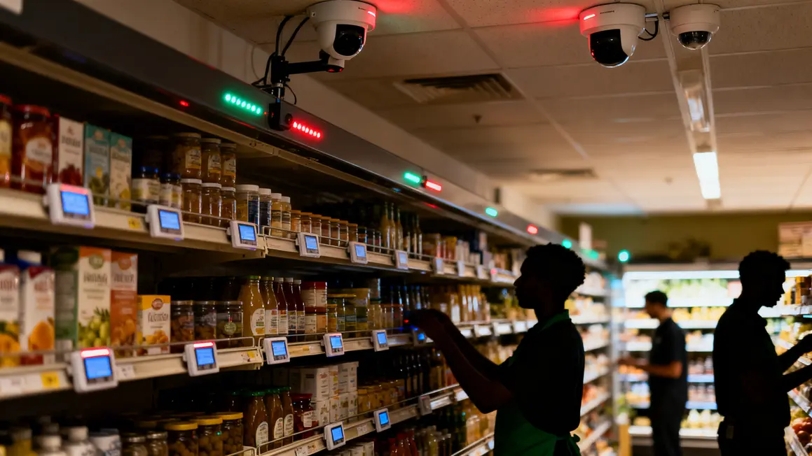 rayon équipé d’étiquettes électroniques, caméras et led