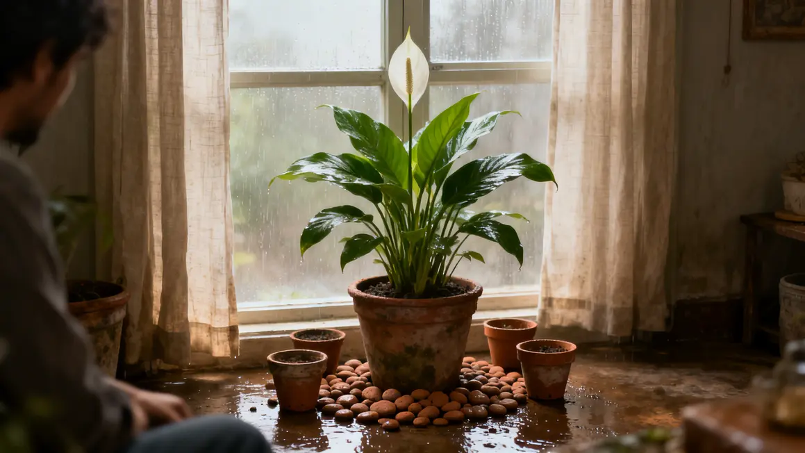Spathiphyllum décor humidifié billes d'argile