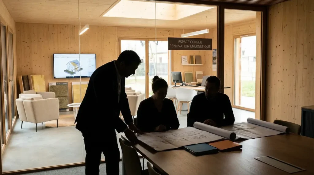 Conseiller et proprietaires lors du rendez vous obligatoire France Renov