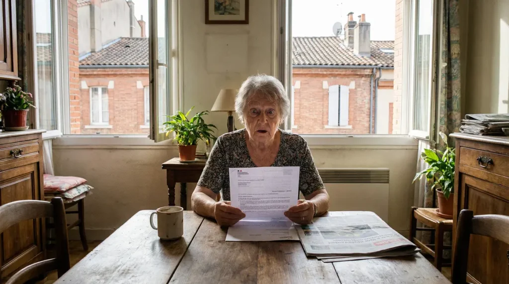 Retraitee ouvrant lettre administrative retraite Toulouse