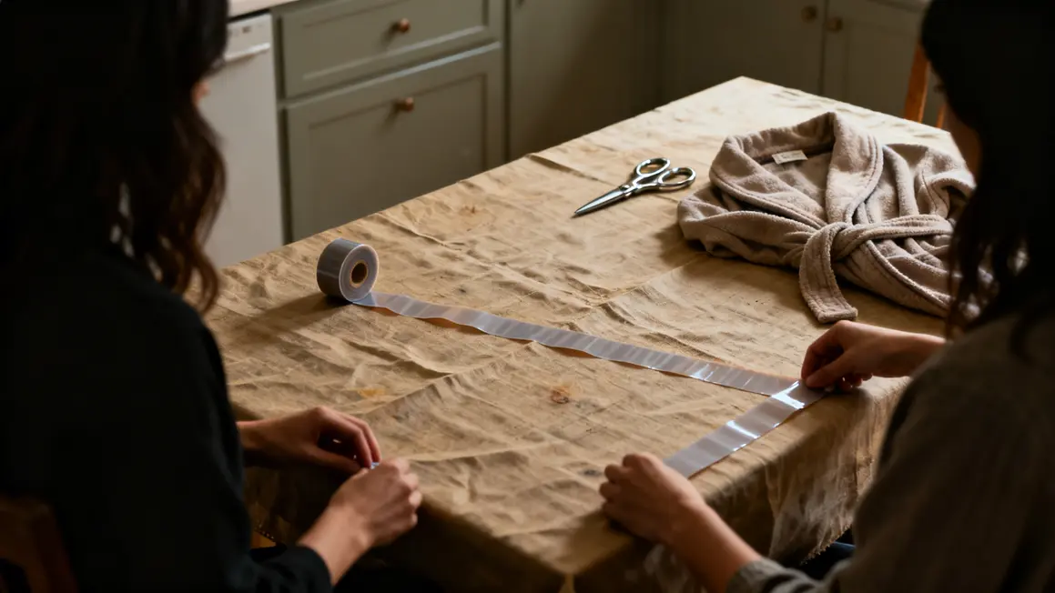 ruban thermocollant atelier couture sur table