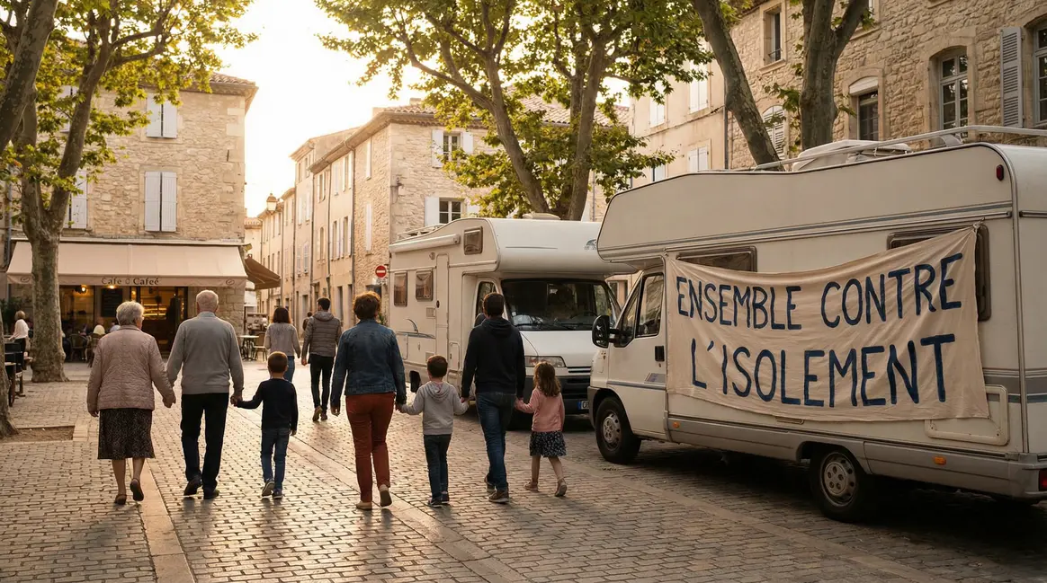 Vue seniors famille camping-cars lutte isolement