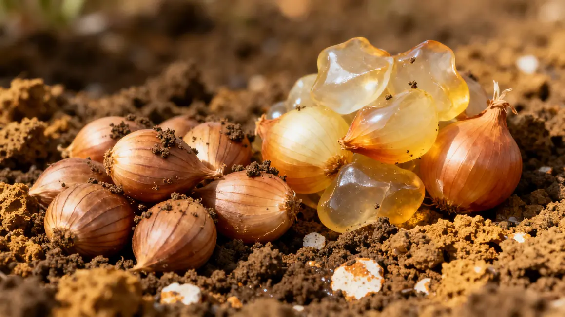Bulbilles graines oignon sur terre, instructions visuelles