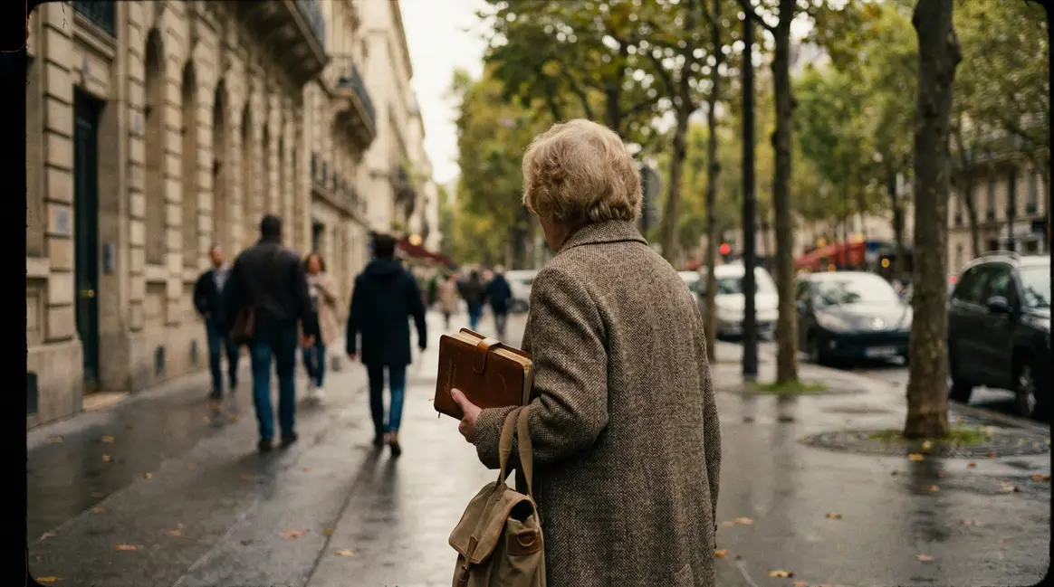 Femme senior marche avec carnet de rendez-vous, solitude