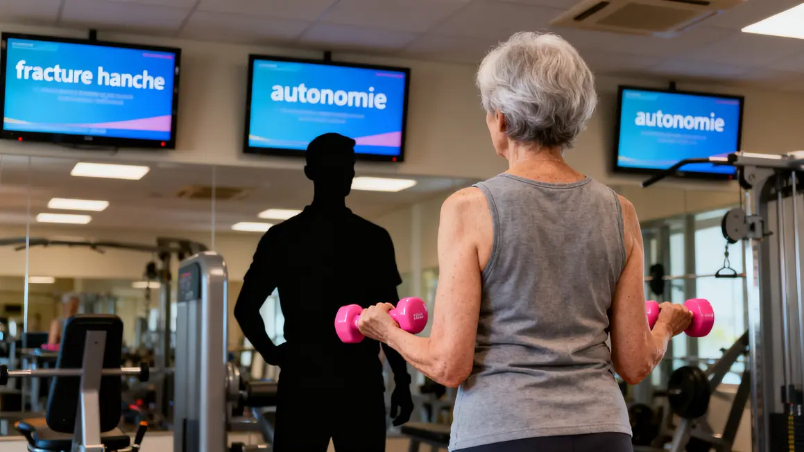 Femme senior musculation haltères autonomie coach