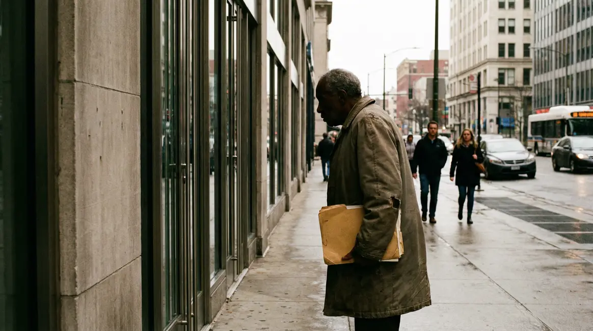 Personne agee devant banque seuil bancaire