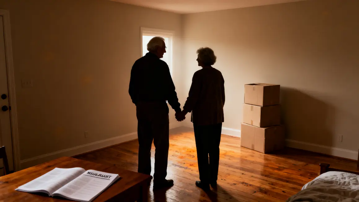 Couple âgé main dans la main chambre Ehpad