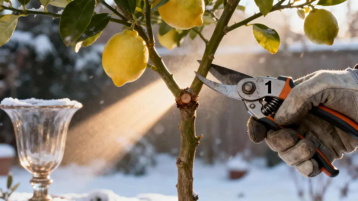 taille hivernale citronnier en pot au secateur structure gobelet