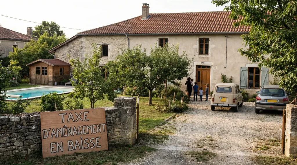 Maison française taxe d aménagement en baisse piscine jardin parking
