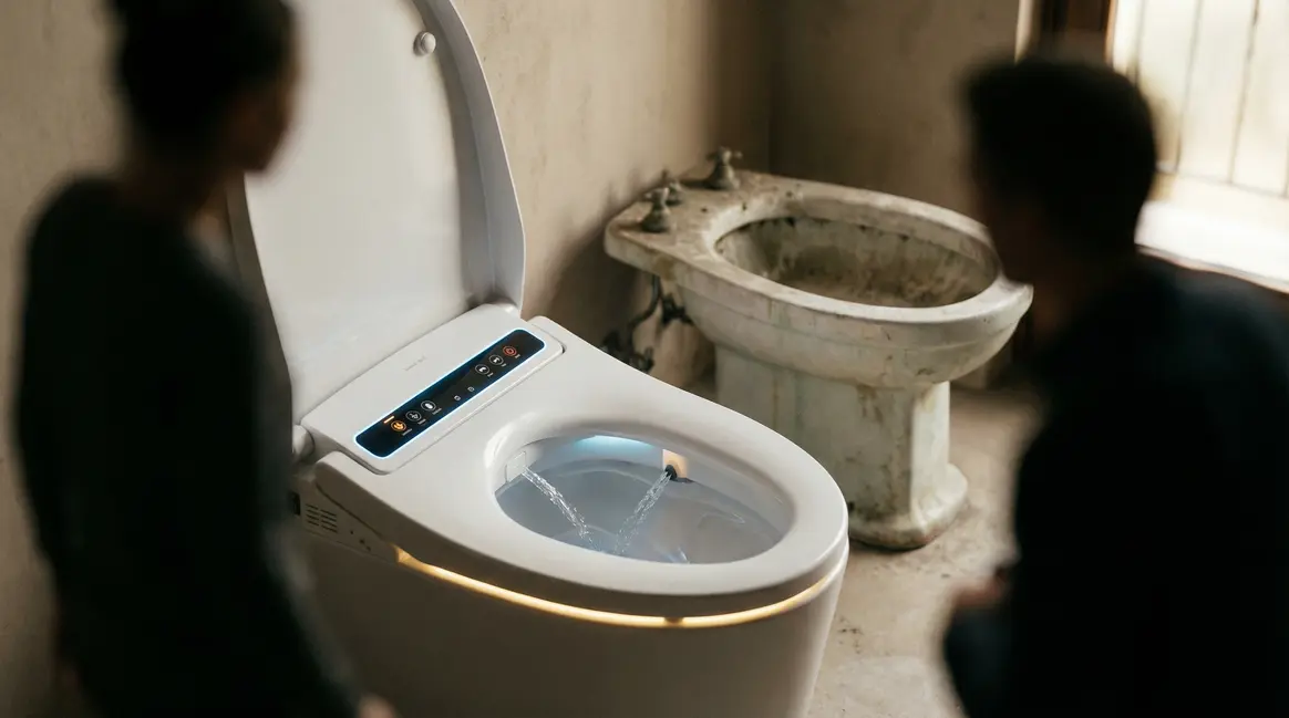 toilette lavant high-tech et ancien bidet français