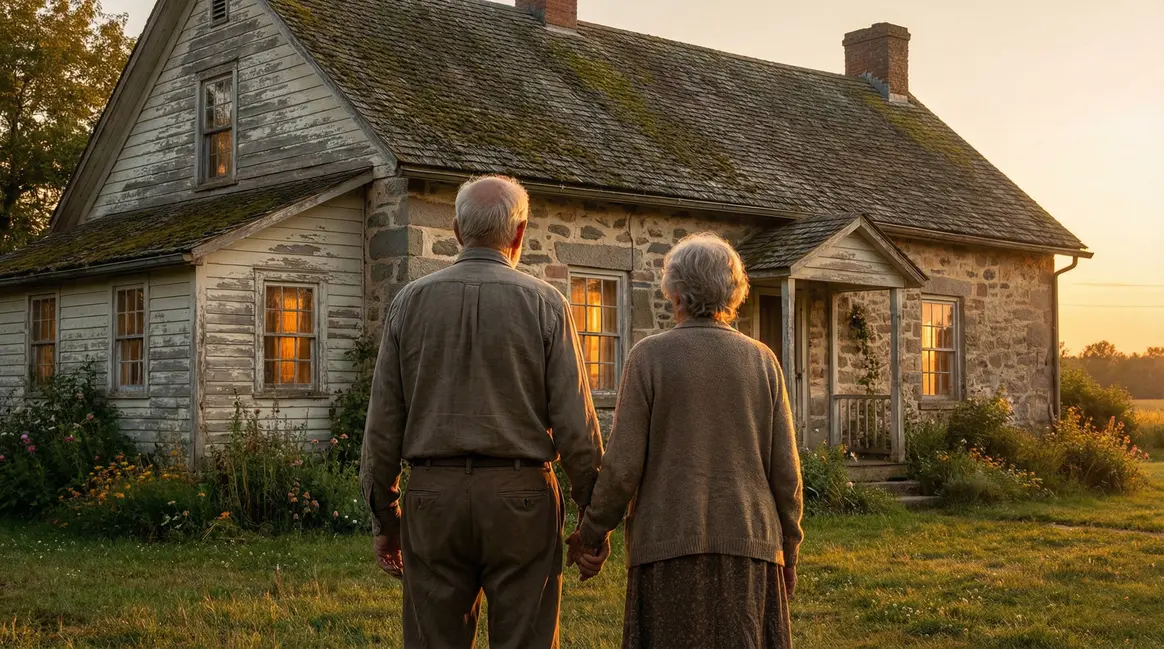 Deux seniors regardent une maison, héritage et succession