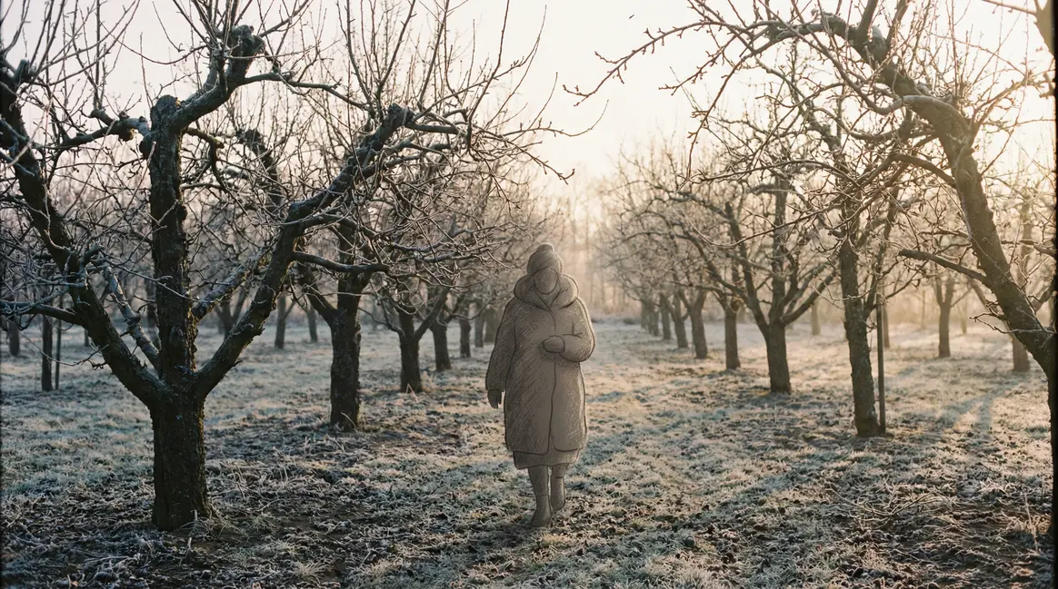 verger en hiver arbres fruitiers silhouette manteau