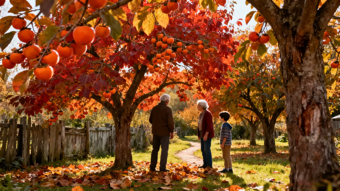 verger kaki automne recolte enfants