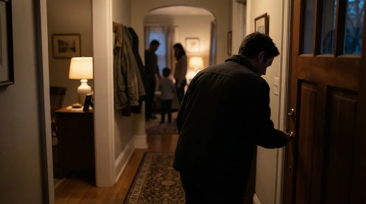Personne vérifiant serrure porte d'entrée, sécurité nocturne maison