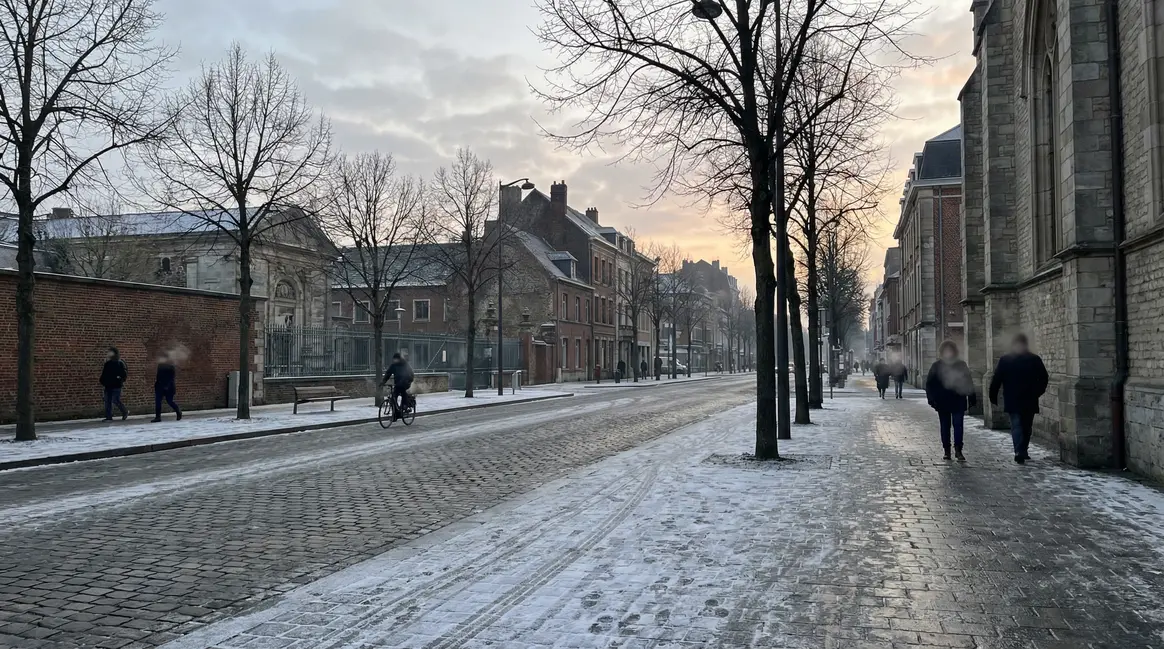 ville nord froid trottoirs gelés neige fine