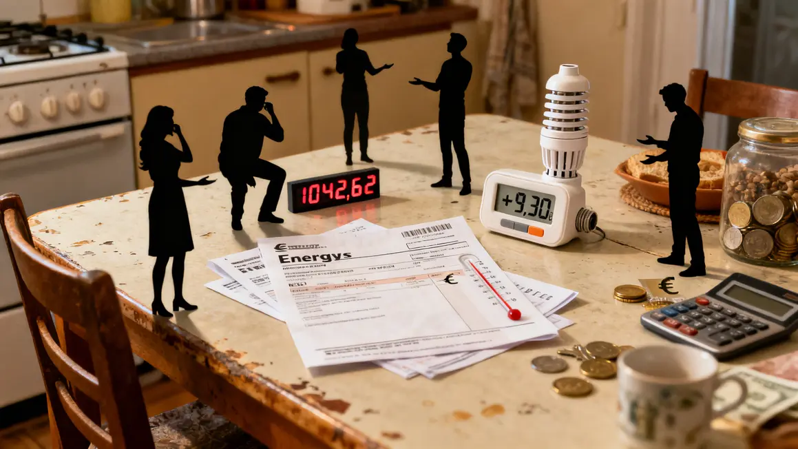 Table factures énergie, euros 1042,62, silhouettes aidants en difficulté
