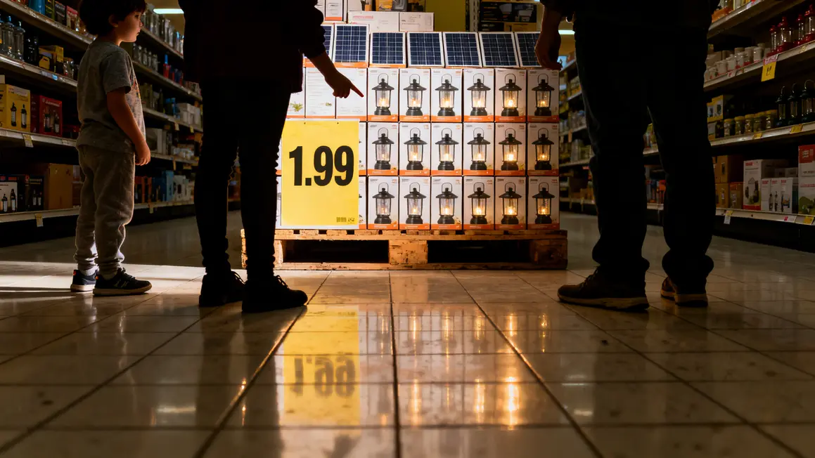 Clients devant pile de lanternes solaires prix 1.99 BM