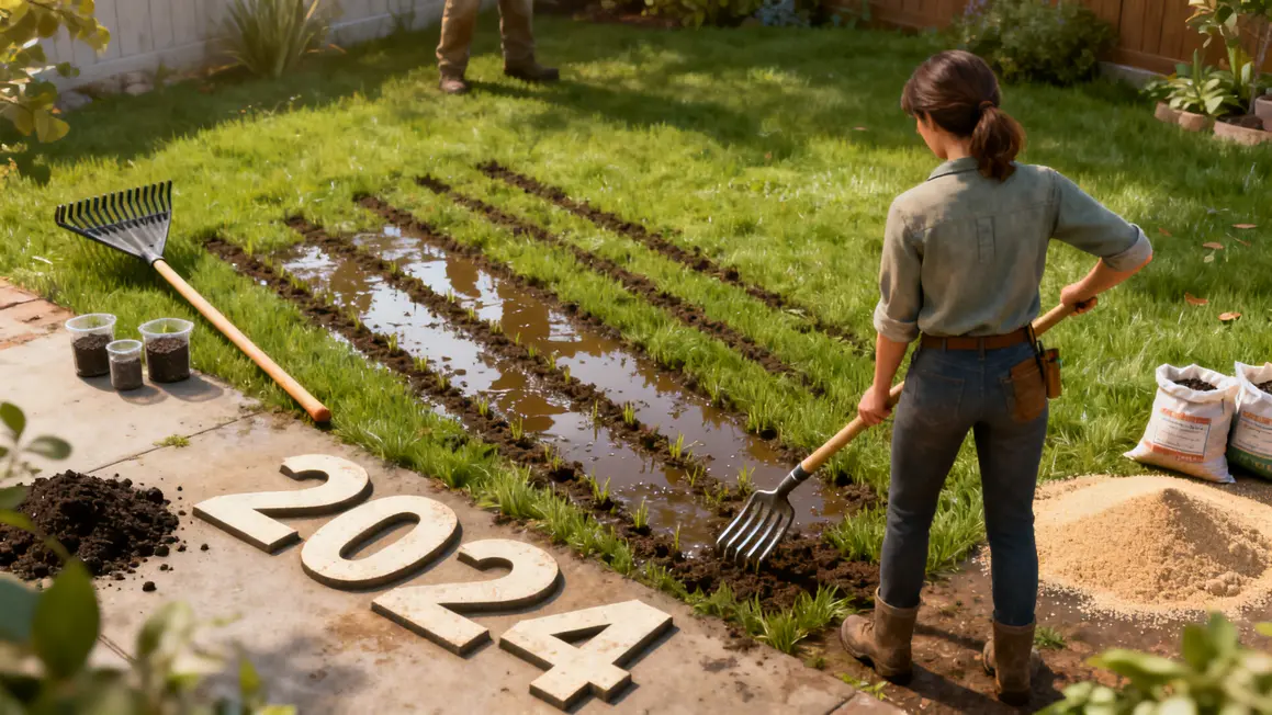Aération pelouse fourche compost sable 2024