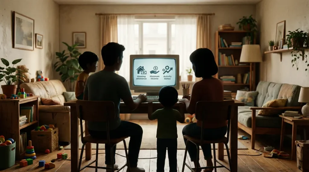 Famille devant ordinateur allocation unique CAF