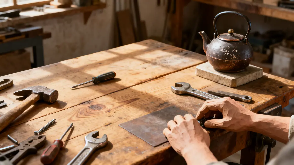 theiere niche sur table atelier ensoleille