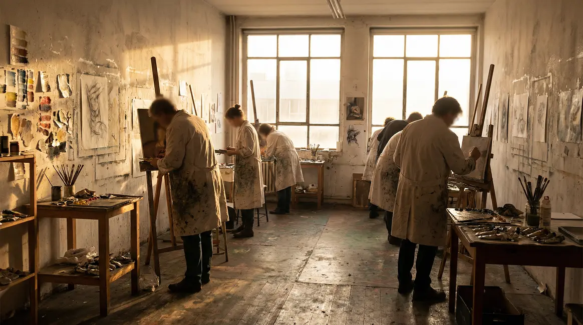 atelier peinture matin ambiance studieuse