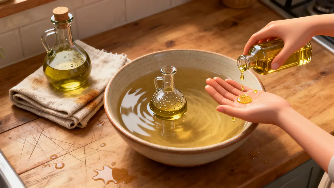 Bocal bain eau chaude huile olive mains saines