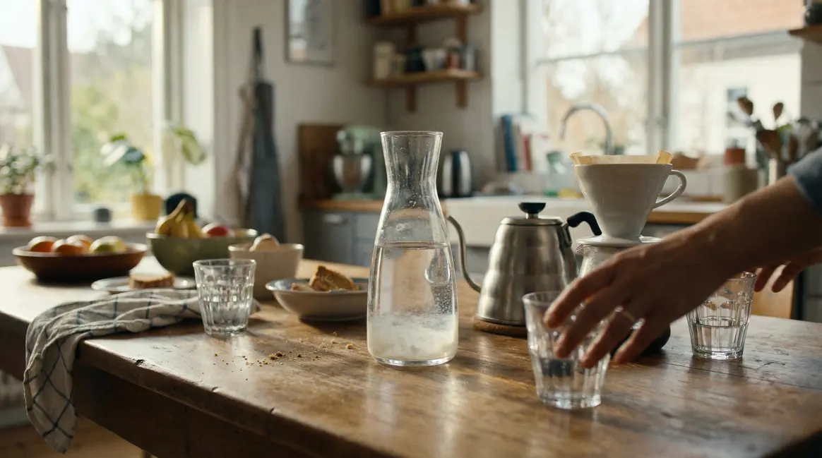 Carafe et bouilloire sans plastique, dépôts microplastiques dans cuisine