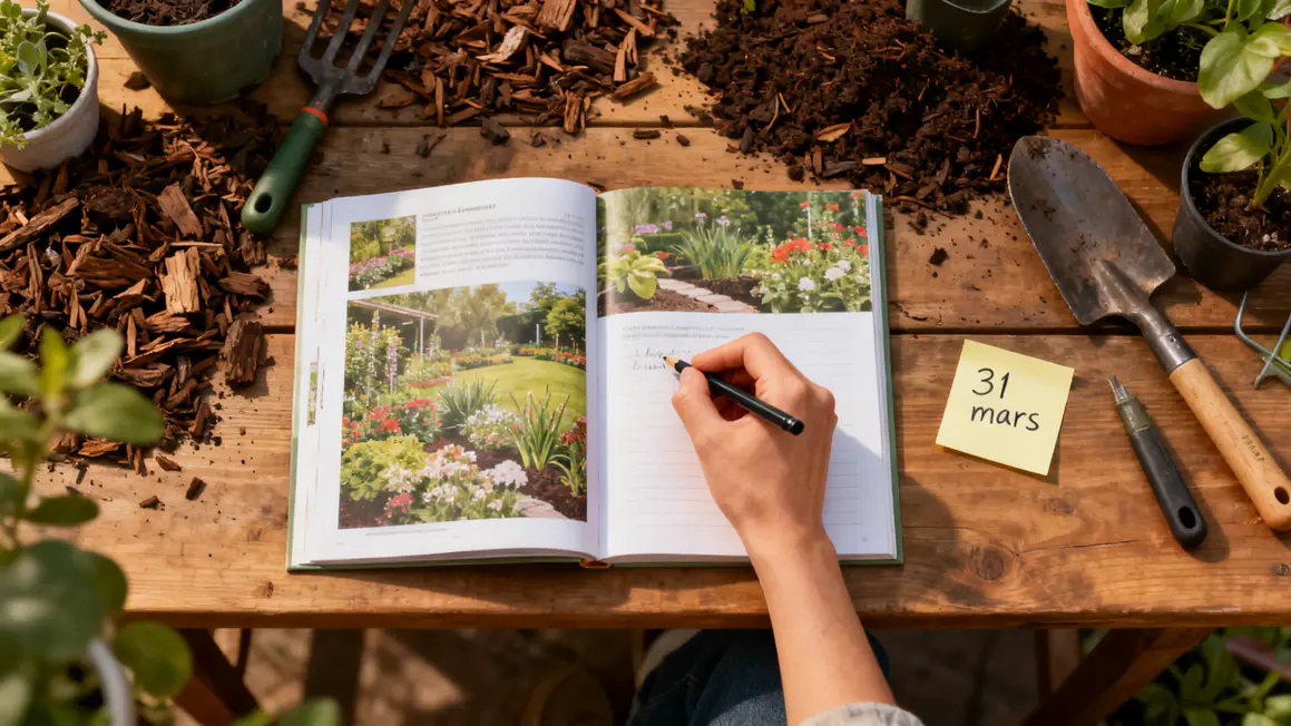 Carnet, outils, post-it 31 mars pivoines