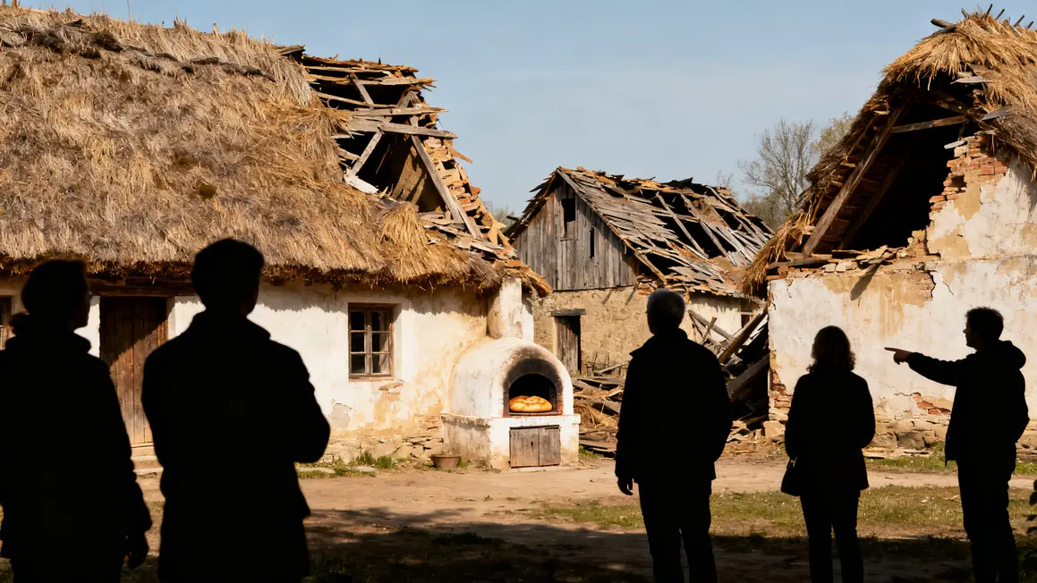 chaumieres restaurées toits effondrés four pain ferme